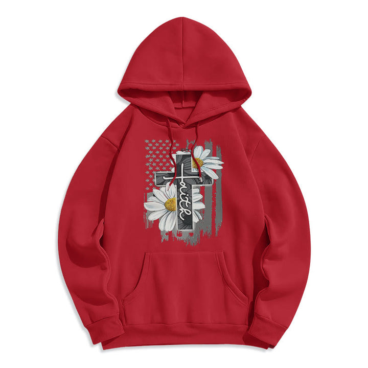 Christianartworkshop Moderner Kapuzenpullover aus Polyester mit Glaubenskreuz und Gänseblümchen, mit Fleecefutter