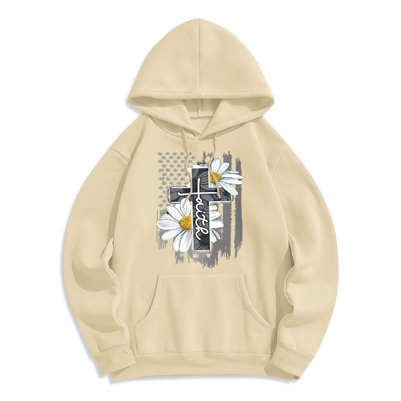 Christianartworkshop Moderner Kapuzenpullover aus Polyester mit Glaubenskreuz und Gänseblümchen, mit Fleecefutter