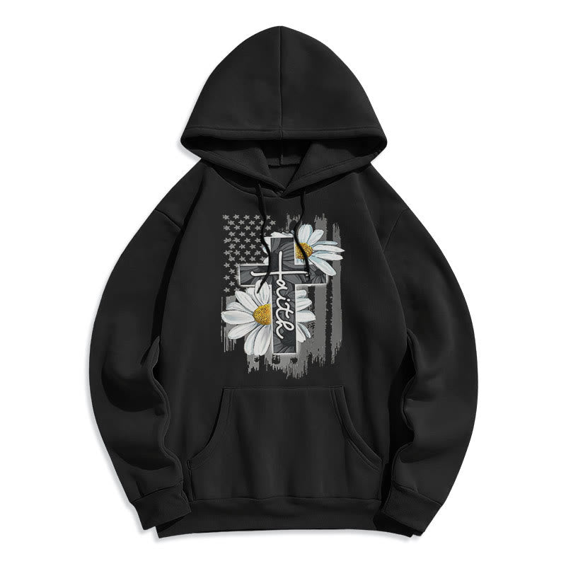 Christianartworkshop Moderner Hoodie mit Glaubenskreuz und Gänseblümchen, gefüttert mit Polyester, Fleece-Futter - Schwarz - 2XL - image 0