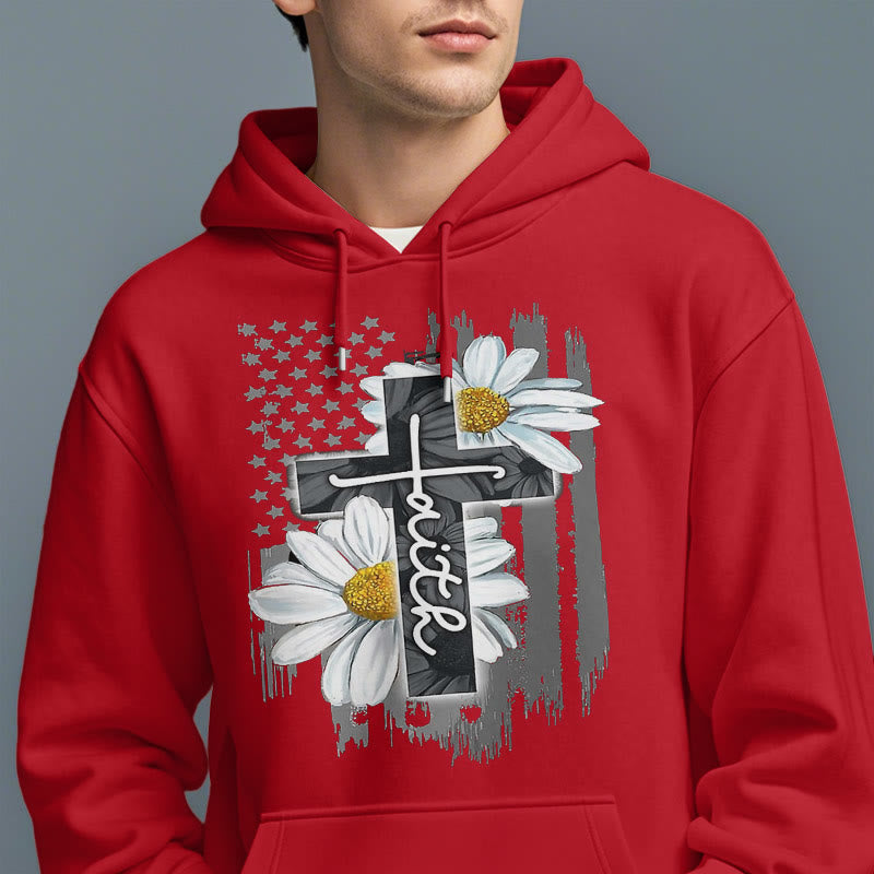 Christianartworkshop Moderner Kapuzenpullover aus Polyester mit Glaubenskreuz und Gänseblümchen, mit Fleecefutter