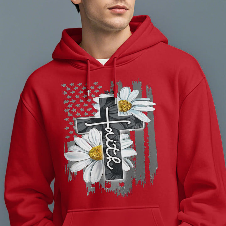 Christianartworkshop Moderner Kapuzenpullover aus Polyester mit Glaubenskreuz und Gänseblümchen, mit Fleecefutter