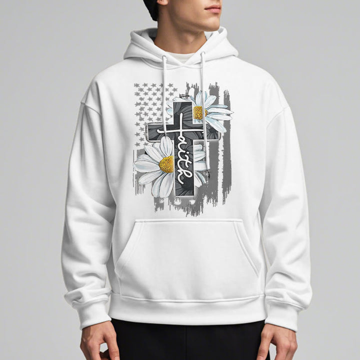 Christianartworkshop Moderner Kapuzenpullover aus Polyester mit Glaubenskreuz und Gänseblümchen, mit Fleecefutter