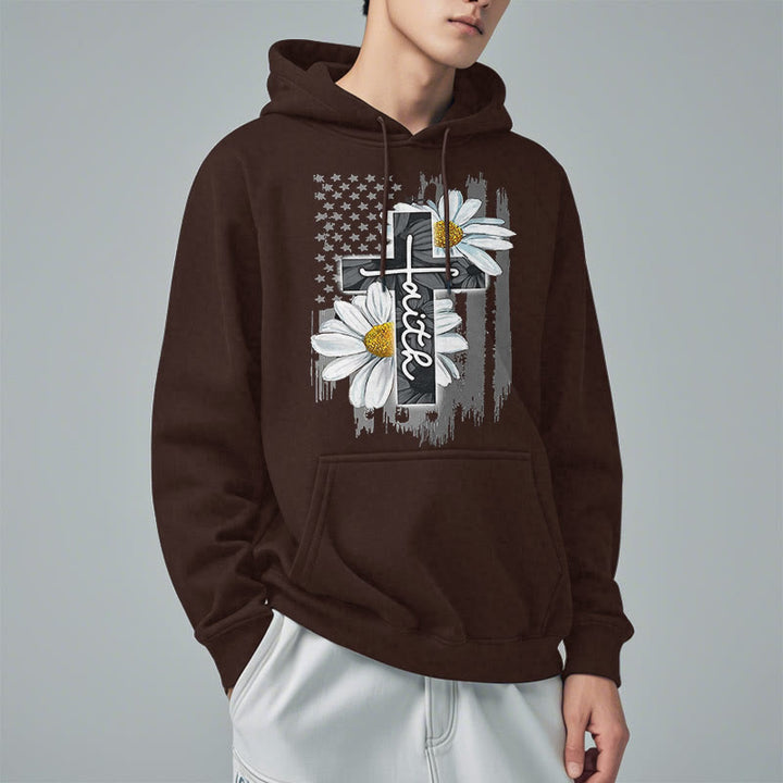 Christianartworkshop Moderner Kapuzenpullover aus Polyester mit Glaubenskreuz und Gänseblümchen, mit Fleecefutter