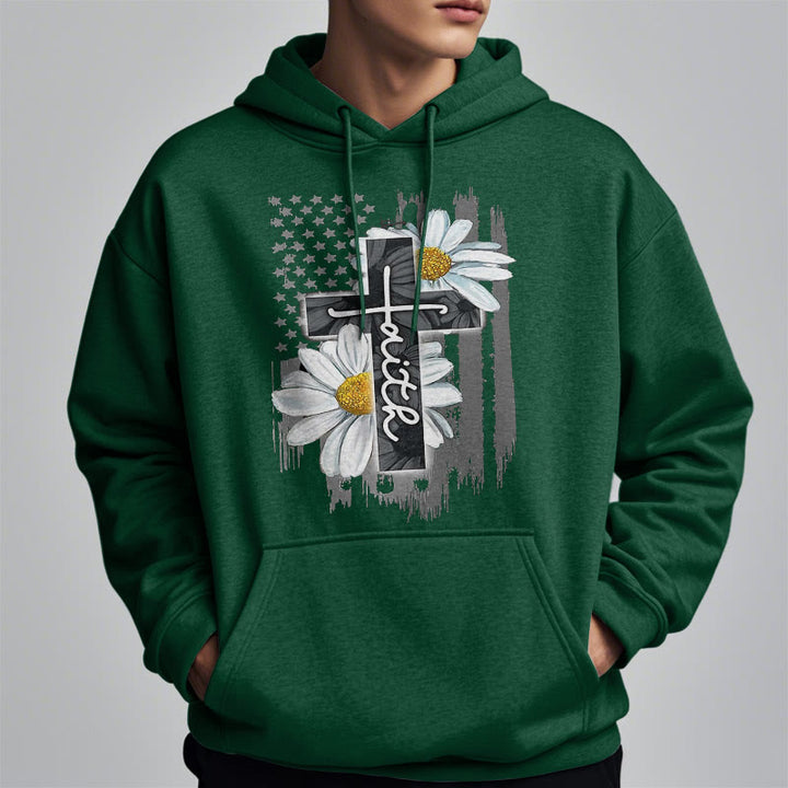 Christianartworkshop Moderner Kapuzenpullover aus Polyester mit Glaubenskreuz und Gänseblümchen, mit Fleecefutter