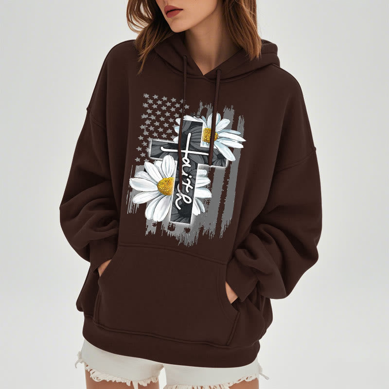 Christianartworkshop Moderner Kapuzenpullover aus Polyester mit Glaubenskreuz und Gänseblümchen, mit Fleecefutter