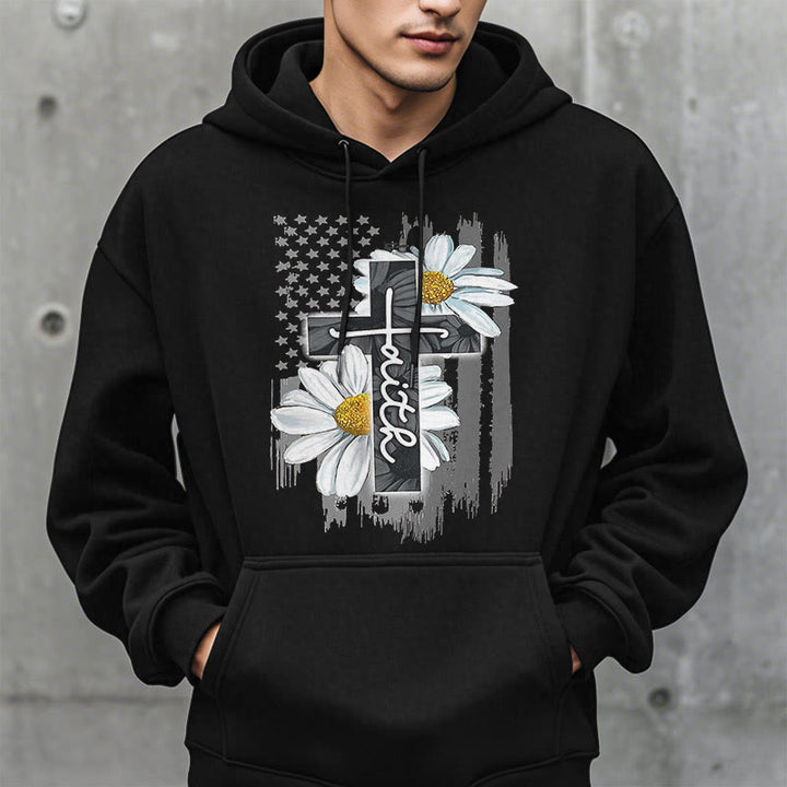 Christianartworkshop Moderner Kapuzenpullover aus Polyester mit Glaubenskreuz und Gänseblümchen, mit Fleecefutter
