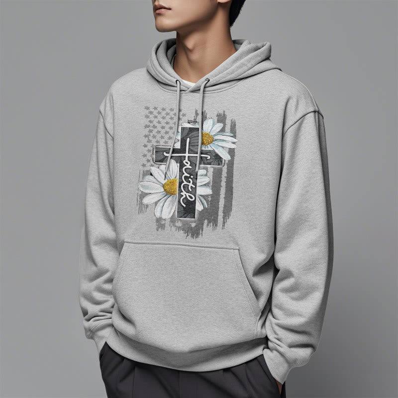 Christianartworkshop Moderner Kapuzenpullover aus Polyester mit Glaubenskreuz und Gänseblümchen, mit Fleecefutter