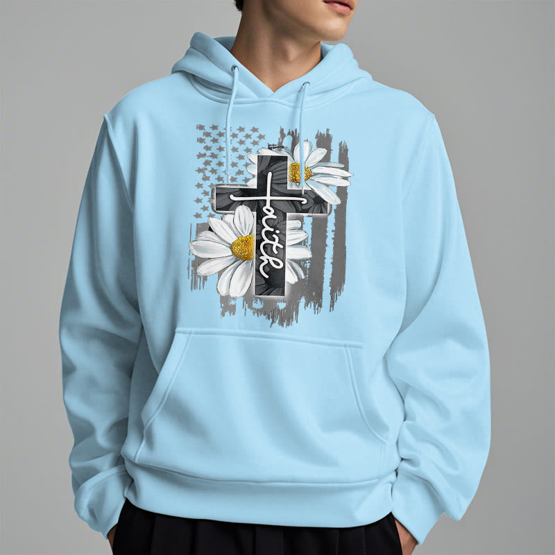 Christianartworkshop Moderner Kapuzenpullover aus Polyester mit Glaubenskreuz und Gänseblümchen, mit Fleecefutter