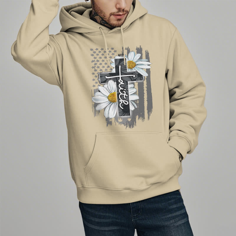 Christianartworkshop Moderner Kapuzenpullover aus Polyester mit Glaubenskreuz und Gänseblümchen, mit Fleecefutter
