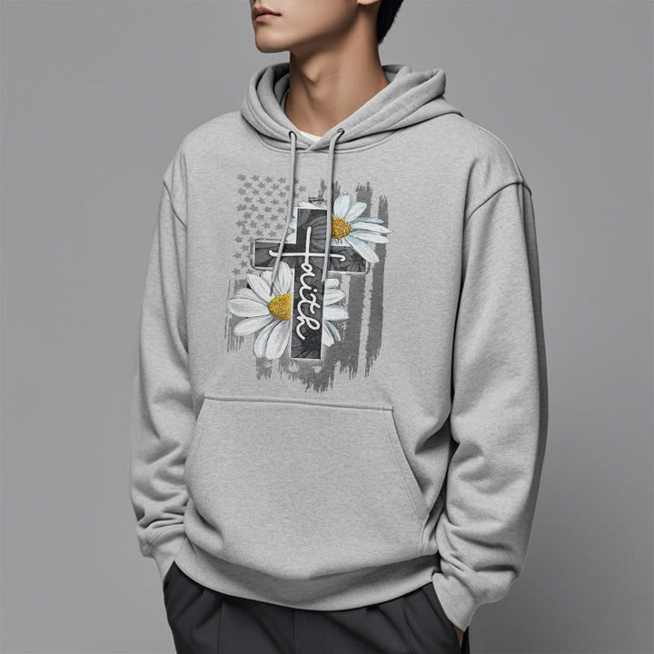 Christianartworkshop Moderner Kapuzenpullover aus Polyester mit Glaubenskreuz und Gänseblümchen, mit Fleecefutter - image 33