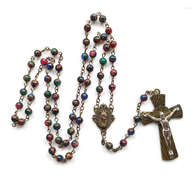 Christianartworkshop Rosenkranzkette mit Jungfrau Maria und Kruzifix, 6 mm rund, mehrfarbige Steinlegierung