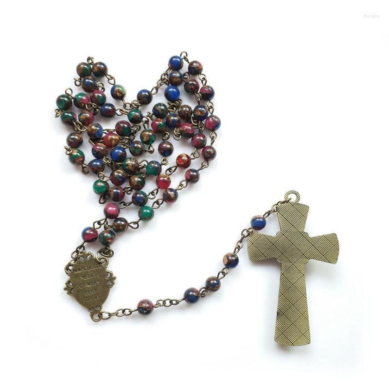 Christianartworkshop Rosenkranzkette mit Jungfrau Maria und Kruzifix, 6 mm rund, mehrfarbige Steinlegierung
