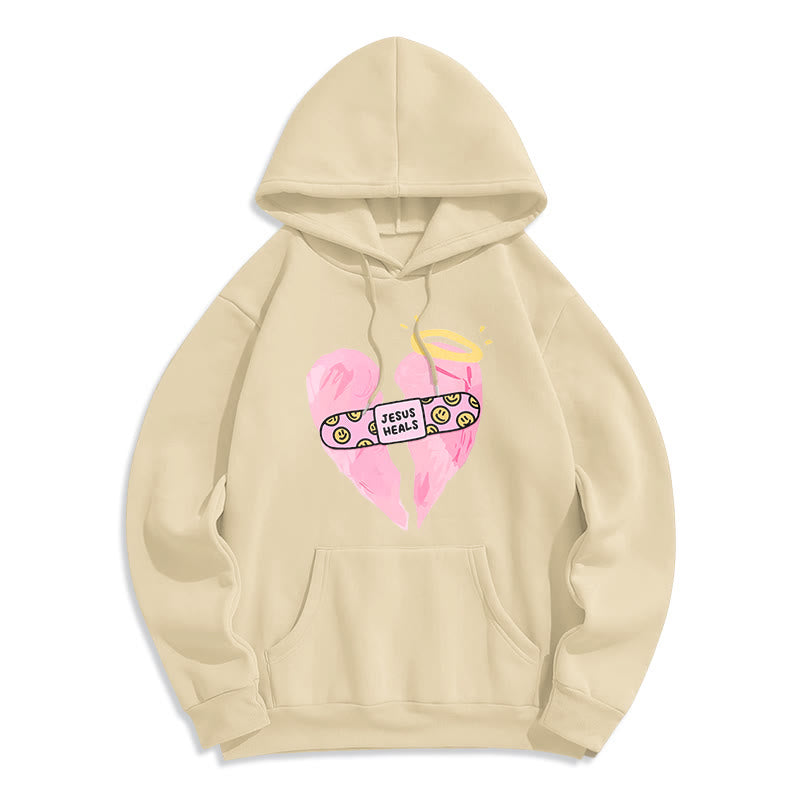 Christianartworkshop Farbiger Stil Jesus heilt gebrochenes Herz Fleece-gefütterter Polyester-Kapuzenpullover - Beige - 2XL - image 10