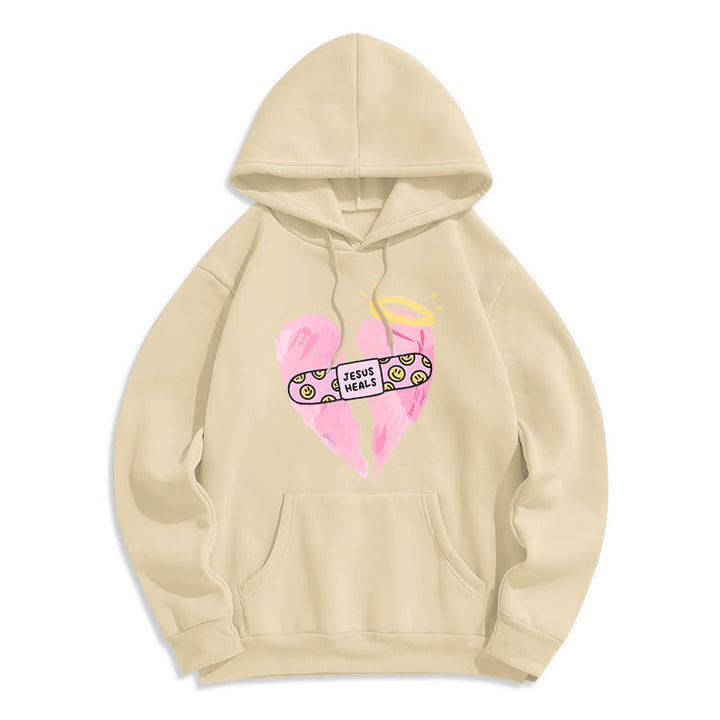 Christianartworkshop Farbiger Stil Jesus heilt gebrochenes Herz Fleece-gefütterter Polyester-Kapuzenpullover - Beige - 2XL - image 10