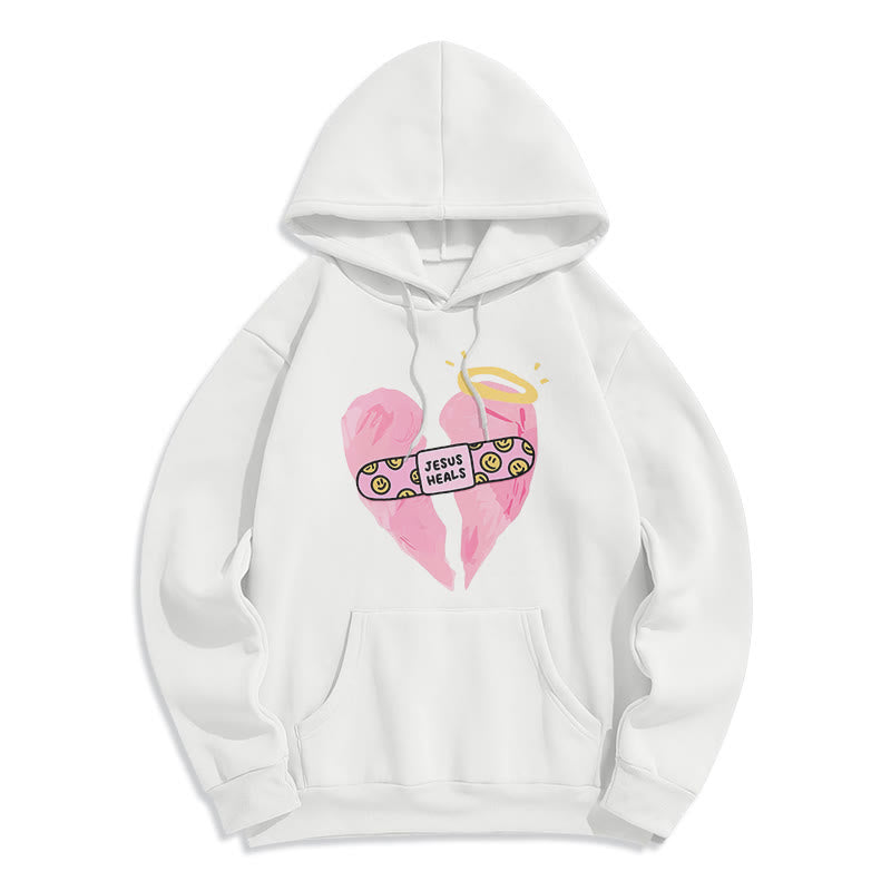 Christianartworkshop Farbiger Hoodie „Jesus heilt gebrochene Herzen“ aus gefüttertem Polyester - Weiß - 2XL - image 0