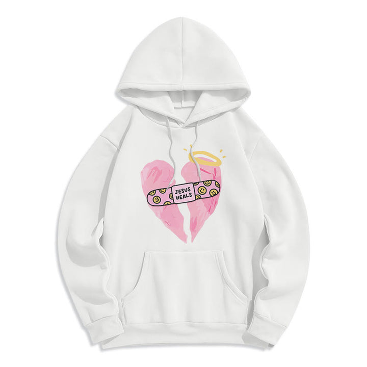 Christianartworkshop Farbiger Hoodie „Jesus heilt gebrochene Herzen“ aus gefüttertem Polyester - Weiß - 2XL - image 0