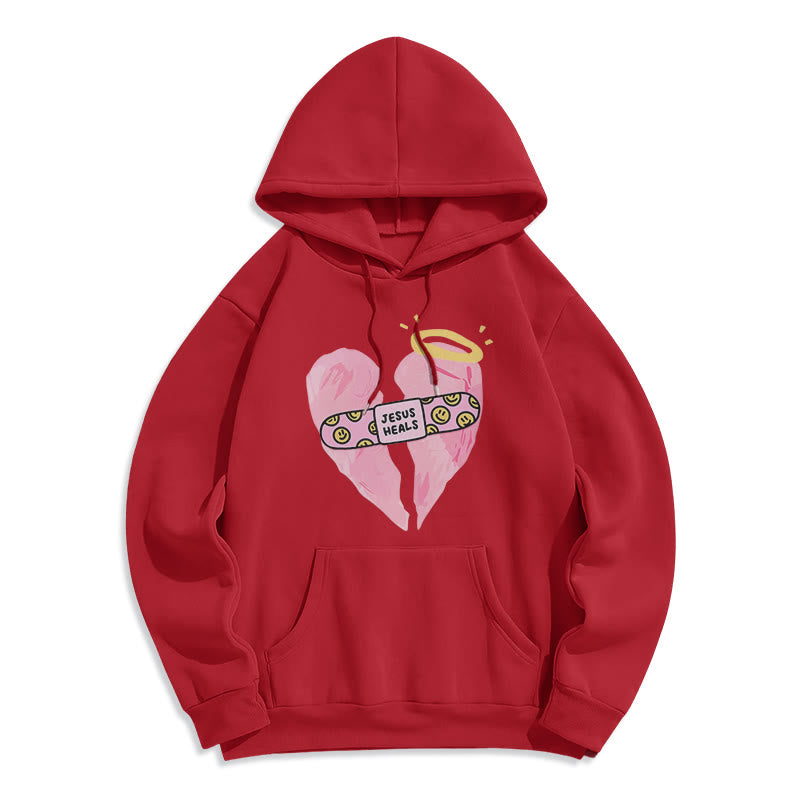 Christianartworkshop Farbiger Stil Jesus heilt gebrochenes Herz Fleece-gefütterter Polyester-Kapuzenpullover - Rot - 2XL - image 35