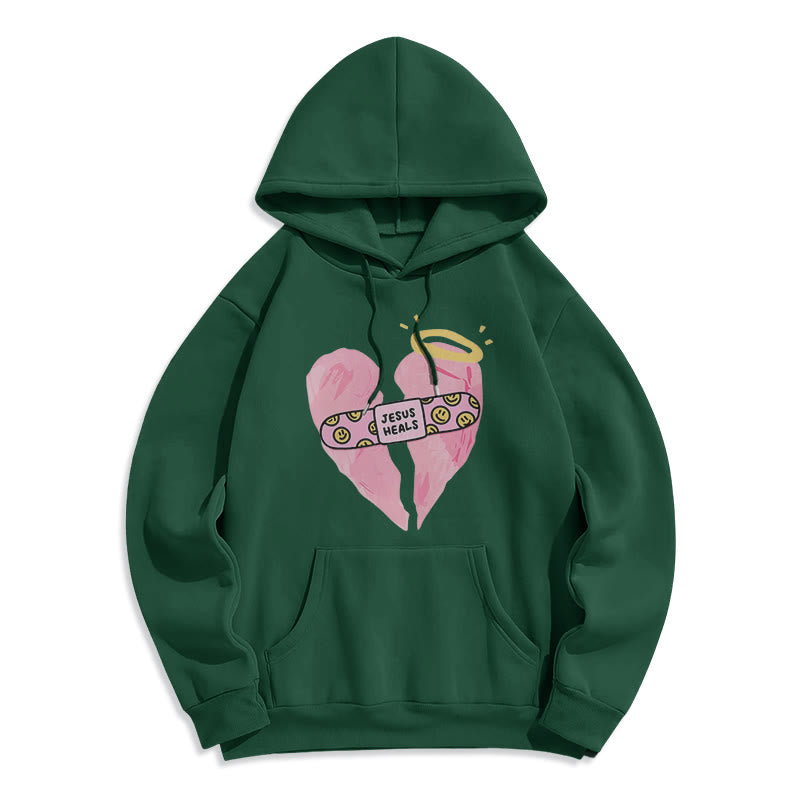 Christianartworkshop Farbiger Stil Jesus heilt gebrochenes Herz Fleece-gefütterter Polyester-Kapuzenpullover - Grün - 2XL - image 20
