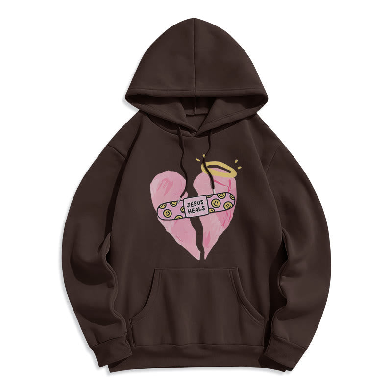 Christianartworkshop Farbiger Stil Jesus heilt gebrochenes Herz Fleece-gefütterter Polyester-Kapuzenpullover - Braun - 2XL - image 15