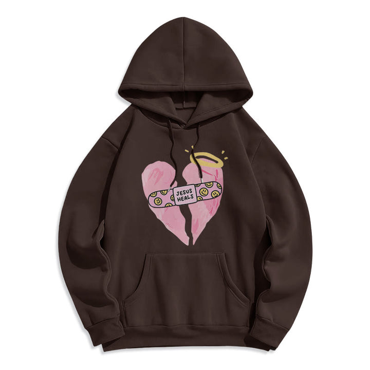 Christianartworkshop Farbiger Stil Jesus heilt gebrochenes Herz Fleece-gefütterter Polyester-Kapuzenpullover - Braun - 2XL - image 15