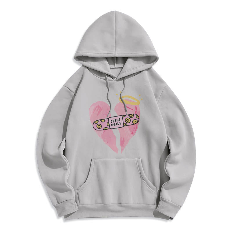 Christianartworkshop Farbiger Hoodie „Jesus heilt gebrochene Herzen“ aus gefüttertem Polyester - Grau - 2XL - image 30