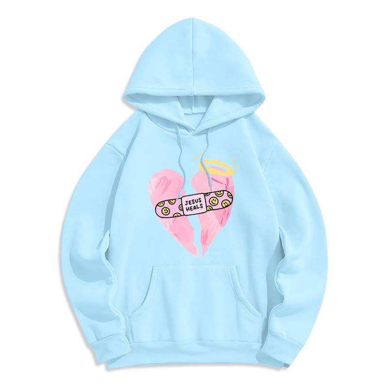 Christianartworkshop Farbiger Stil Jesus heilt gebrochenes Herz Fleece-gefütterter Polyester-Kapuzenpullover - Blau - 2XL - image 25