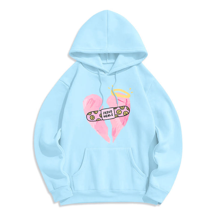 Christianartworkshop Farbiger Stil Jesus heilt gebrochenes Herz Fleece-gefütterter Polyester-Kapuzenpullover - Blau - 2XL - image 25