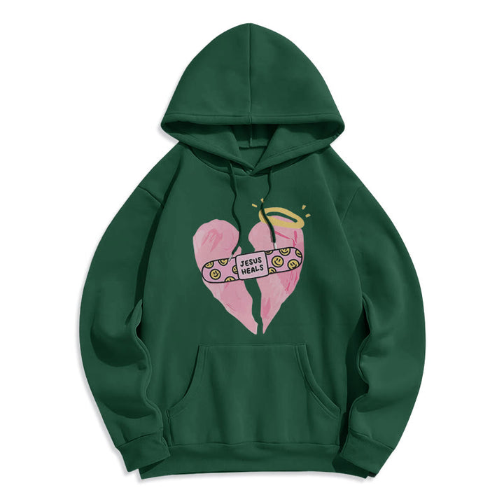 Christianartworkshop Farbiger Hoodie „Jesus heilt gebrochene Herzen“ aus gefüttertem Polyester - Grün - 2XL - image 20