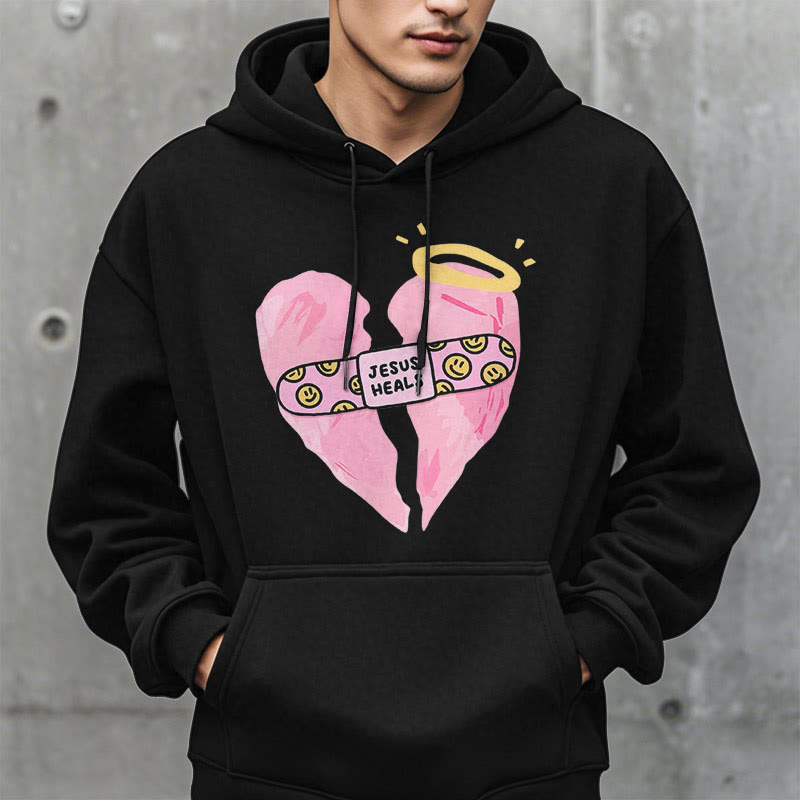 Christianartworkshop Farbiger Stil Jesus heilt gebrochenes Herz Fleece-gefütterter Polyester-Kapuzenpullover