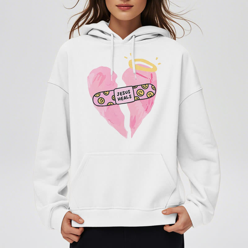 Christianartworkshop Farbiger Hoodie „Jesus heilt gebrochene Herzen“ aus gefüttertem Polyester - image 1
