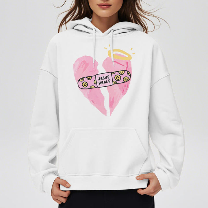 Christianartworkshop Farbiger Hoodie „Jesus heilt gebrochene Herzen“ aus gefüttertem Polyester - image 1