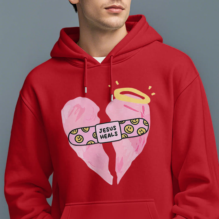 Christianartworkshop Farbiger Stil Jesus heilt gebrochenes Herz Fleece-gefütterter Polyester-Kapuzenpullover