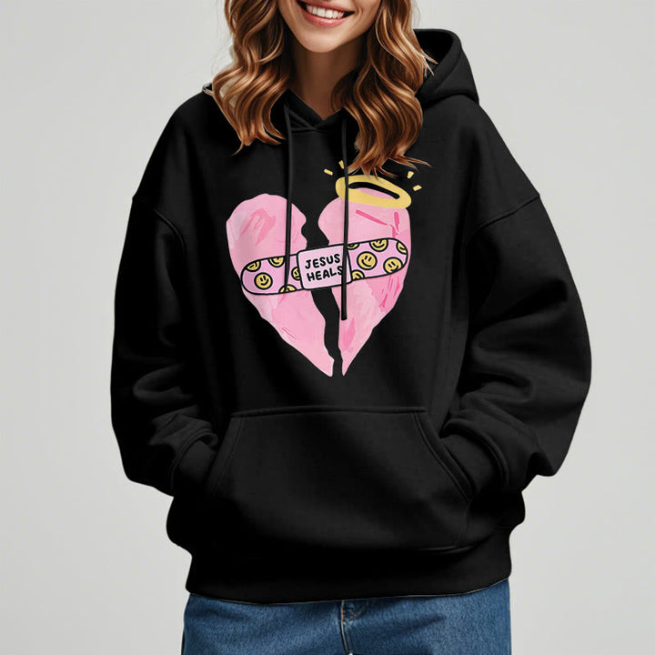 Christianartworkshop Farbiger Stil Jesus heilt gebrochenes Herz Fleece-gefütterter Polyester-Kapuzenpullover - image 7