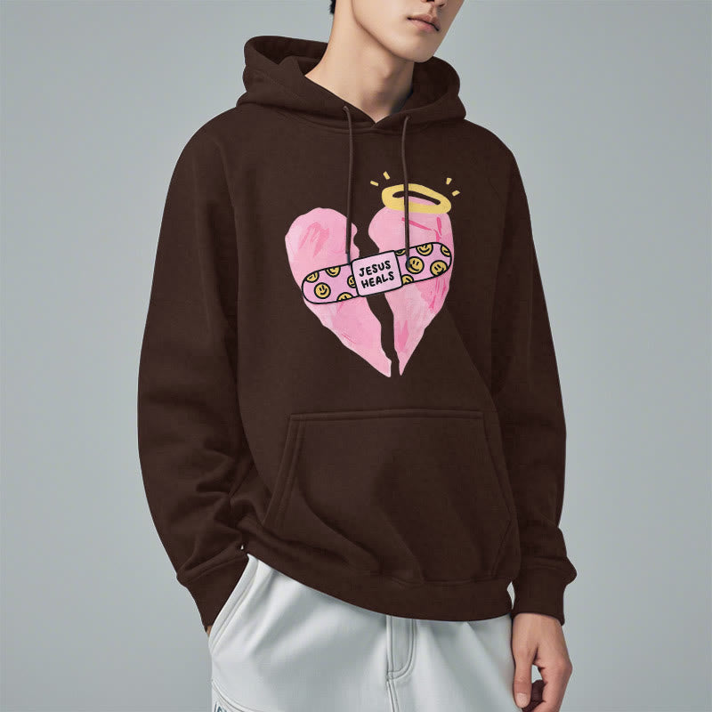 Christianartworkshop Farbiger Stil Jesus heilt gebrochenes Herz Fleece-gefütterter Polyester-Kapuzenpullover - image 18
