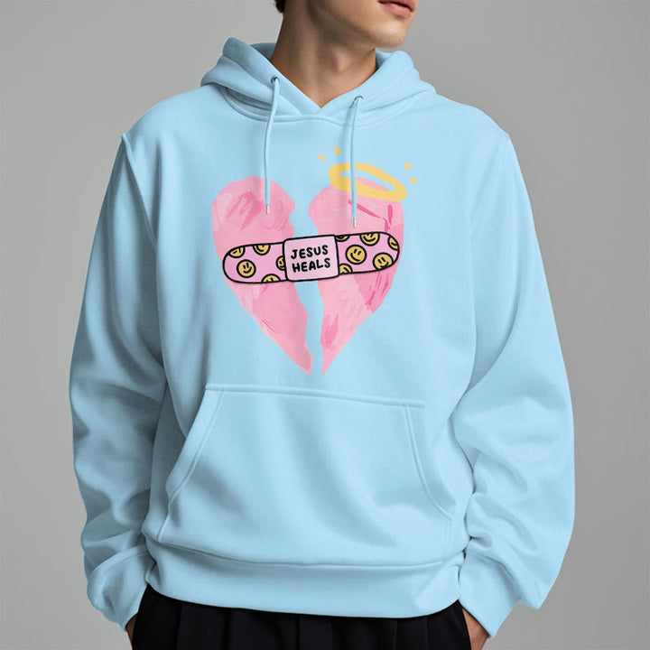 Christianartworkshop Farbiger Stil Jesus heilt gebrochenes Herz Fleece-gefütterter Polyester-Kapuzenpullover - image 28