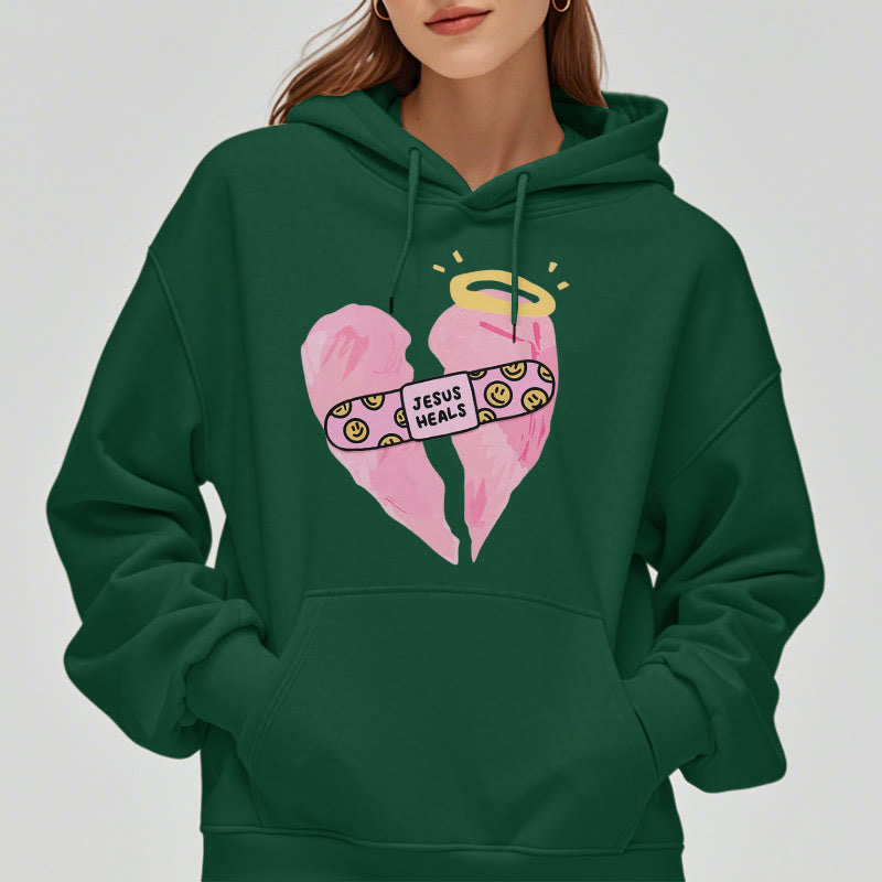 Christianartworkshop Farbiger Stil Jesus heilt gebrochenes Herz Fleece-gefütterter Polyester-Kapuzenpullover