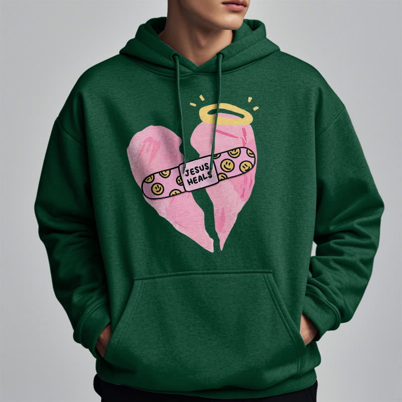 Christianartworkshop Farbiger Stil Jesus heilt gebrochenes Herz Fleece-gefütterter Polyester-Kapuzenpullover