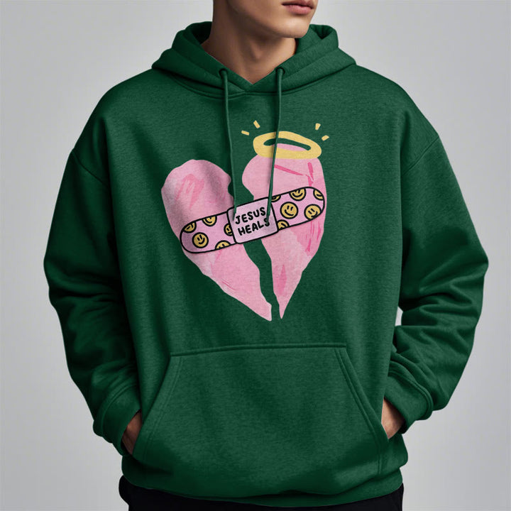Christianartworkshop Farbiger Stil Jesus heilt gebrochenes Herz Fleece-gefütterter Polyester-Kapuzenpullover