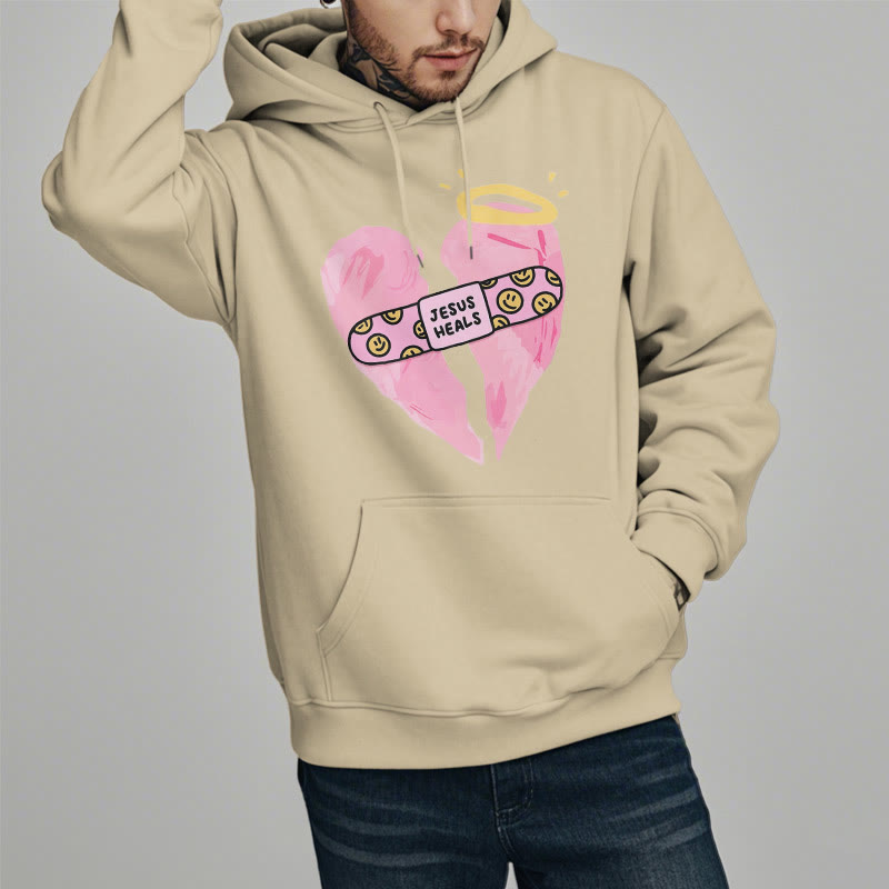 Christianartworkshop Farbiger Stil Jesus heilt gebrochenes Herz Fleece-gefütterter Polyester-Kapuzenpullover - image 13