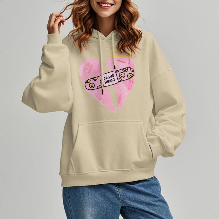 Christianartworkshop Farbiger Stil Jesus heilt gebrochenes Herz Fleece-gefütterter Polyester-Kapuzenpullover