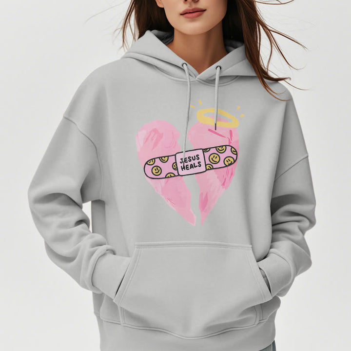 Christianartworkshop Farbiger Stil Jesus heilt gebrochenes Herz Fleece-gefütterter Polyester-Kapuzenpullover