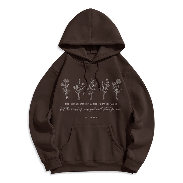 Christianartworkshop Zitatstil Jesaja 40:8 Floral Forever Fleecegefütterter Polyester-Hoodie - Braun - 2XL - image 0