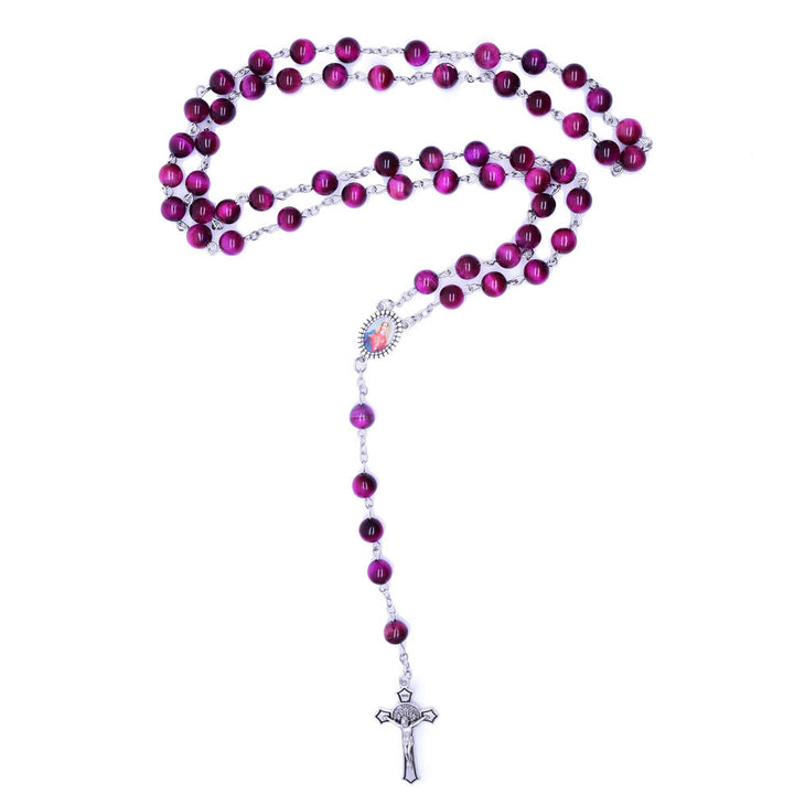 Christianartworkshop Rosenkranzkette mit Marienkreuz und 8 mm rundem violettem Stein aus Legierung