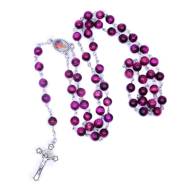 Christianartworkshop Rosenkranzkette mit Marienkreuz und 8 mm rundem violettem Stein aus Legierung
