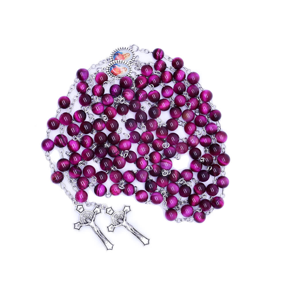 Christianartworkshop Rosenkranzkette mit Marienkreuz und 8 mm rundem violettem Stein aus Legierung