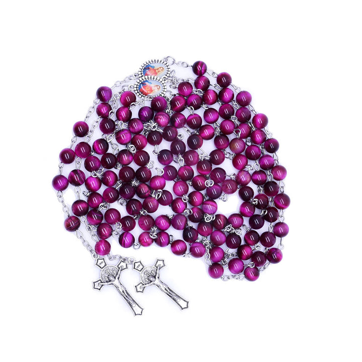 Christianartworkshop Rosenkranzkette mit Marienkreuz und 8 mm rundem violettem Stein aus Legierung