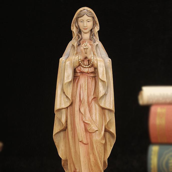 Christianartworkshop Im klassischen Stil gefertigte Jungfrau Maria mit Rosenkranz, Holz-Desktop-Dekoration