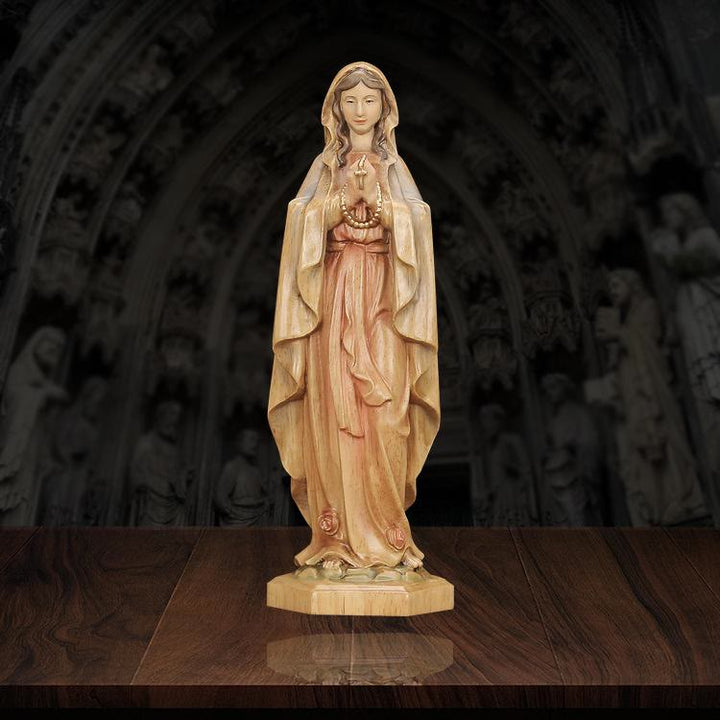 Christianartworkshop Im klassischen Stil gefertigte Jungfrau Maria mit Rosenkranz, Holz-Desktop-Dekoration