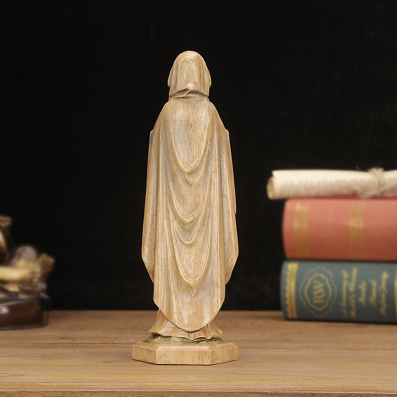 Christianartworkshop Im klassischen Stil gefertigte Jungfrau Maria mit Rosenkranz, Holz-Desktop-Dekoration