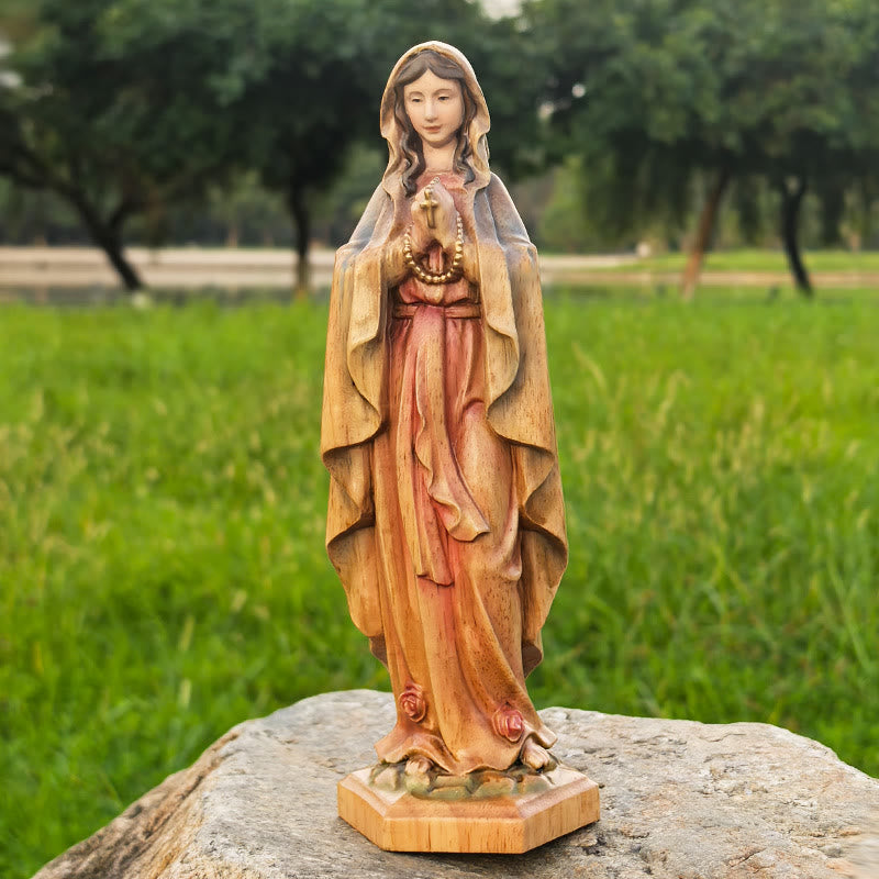 Christianartworkshop Im klassischen Stil gefertigte Jungfrau Maria mit Rosenkranz, Holz-Desktop-Dekoration